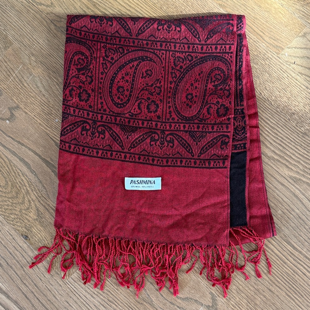 Pashmina Red and Black Paisley Scarf